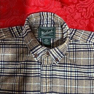 Woolrich Plaid Flannel Shirt Men’s Medium Blue Brown Button Down